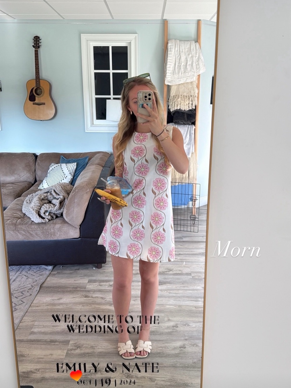 Girls' White Dress with Pink Floral Print